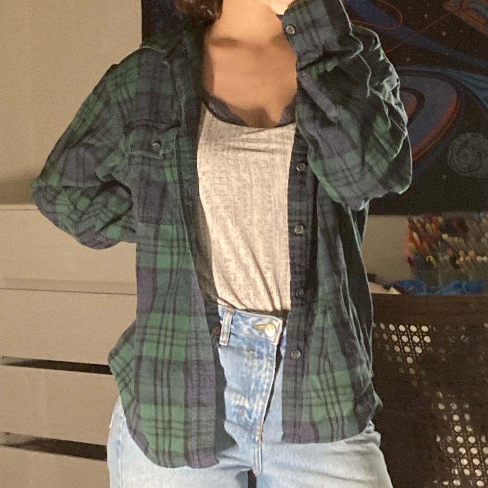 green & blue flannel